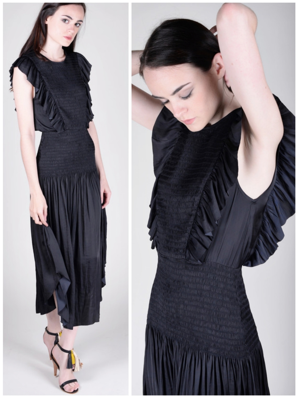 Ulla Johnson Smocked Charcoal Gray Coco Midi Dress, 2